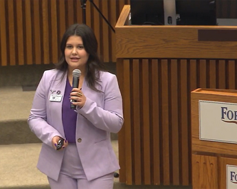 BNSF Leadership Program student speaking at Fort Worth city hall meeting
