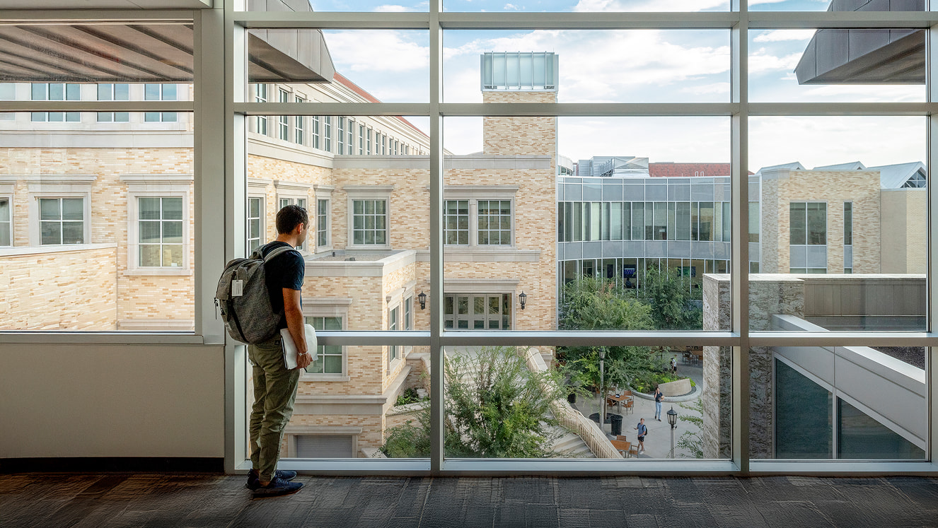 Student looking out of window