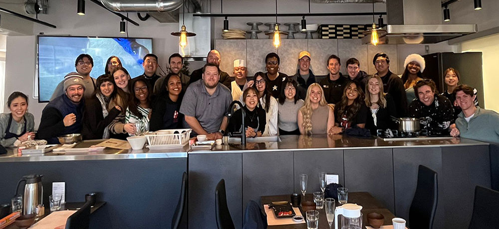grad student group in kitchen