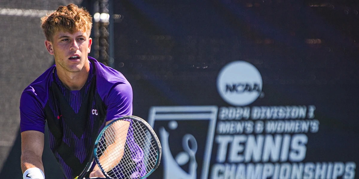 Luke Swan, preparing to serve during a match in the NCAA tennis tournament