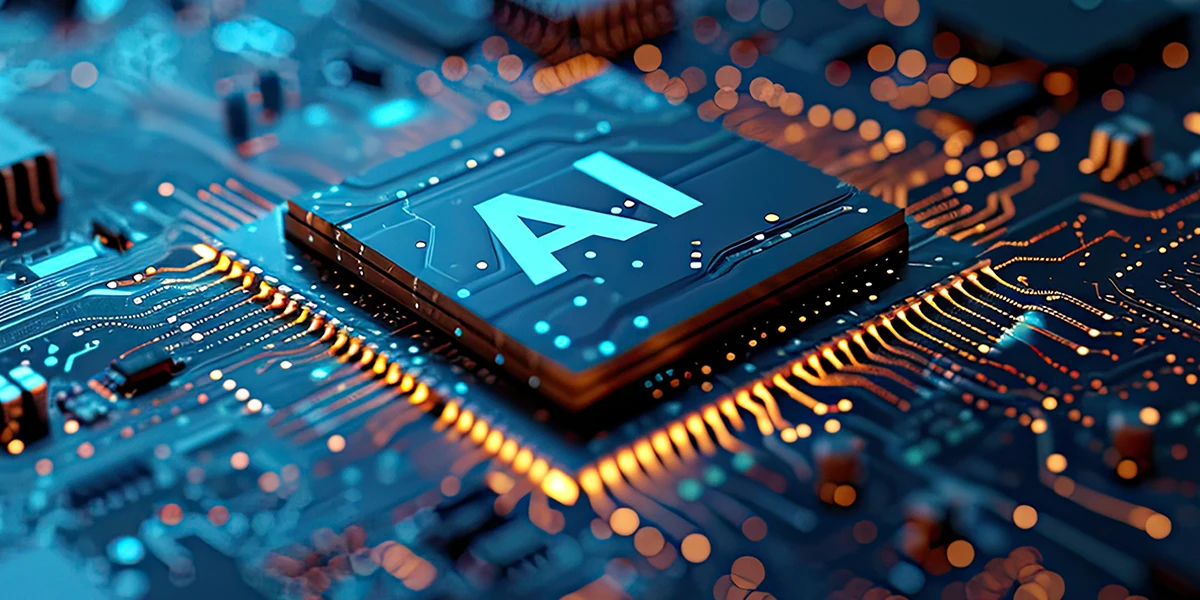 Detail of a circuit board with a microprocessor labelled AI